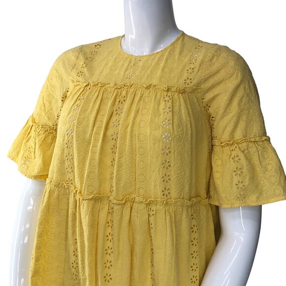 Prose & Poetry Womens Size L Mini Dress Sunflower Yellow Eyelet Cotton Lined - Picture 3 of 15